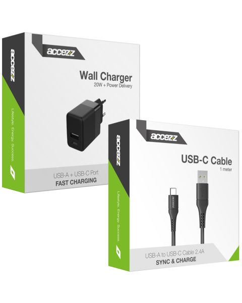 Accezz Wall Charger met USB-C naar USB kabel - Oplader - 20 Watt - 1 meter - Zwart / Schwarz / Black