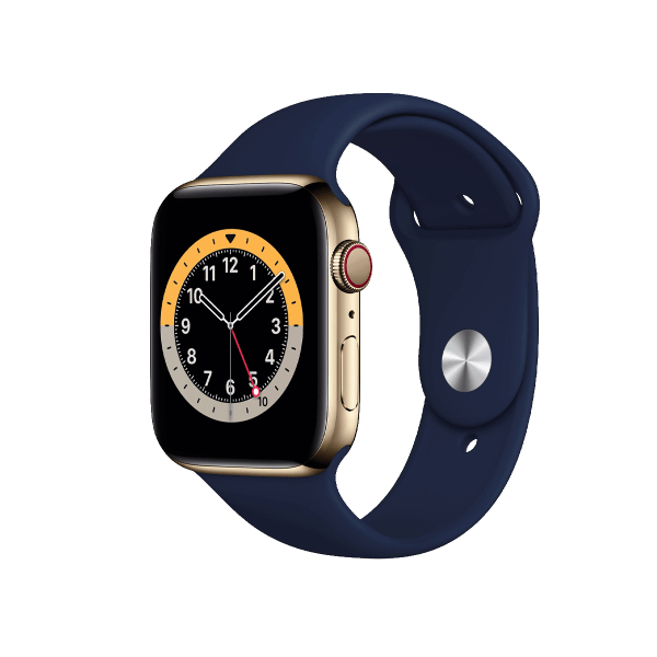 Apple Watch Series 6 | 44mm | Stainless Steel Case Goud | Deep Navy sportbandje | GPS | WiFi + 4G