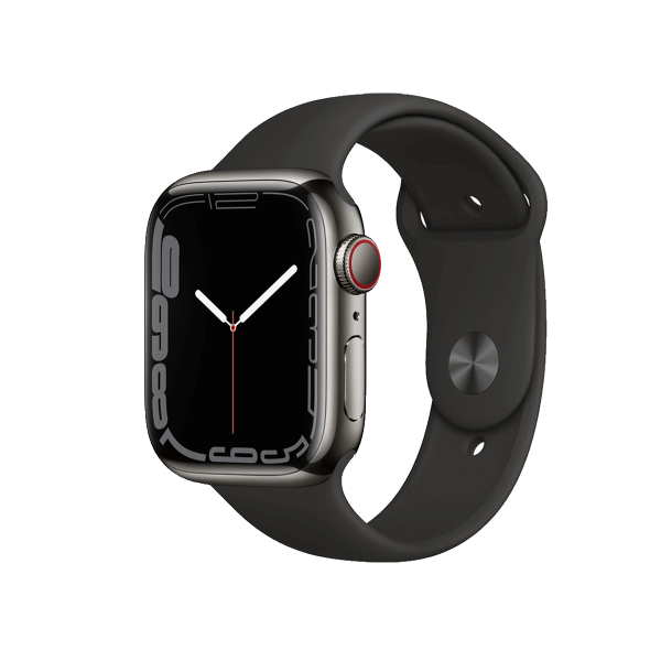 Apple Watch Series 7 | 41mm | Stainless Steel Case Grafiet | Zwart sportbandje | GPS | WiFi + 4G