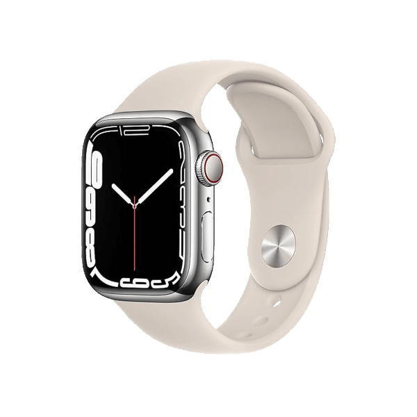 Apple Watch Series 7 | 41mm | Stainless Steel Case Zilver | Sterrenlicht Wit sportbandje | GPS | WiFi + 4G