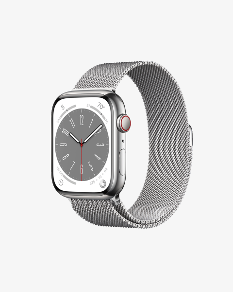 Apple Watch Series 8 | 45mm | Stainless Steel Case Zilver | Zilver Milanees bandje | GPS | WiFi + 4G