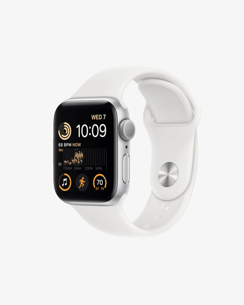 Apple Watch Series SE 2022 | 40mm | Aluminium Case Zilver | Wit sportbandje | GPS | WiFi + 4G